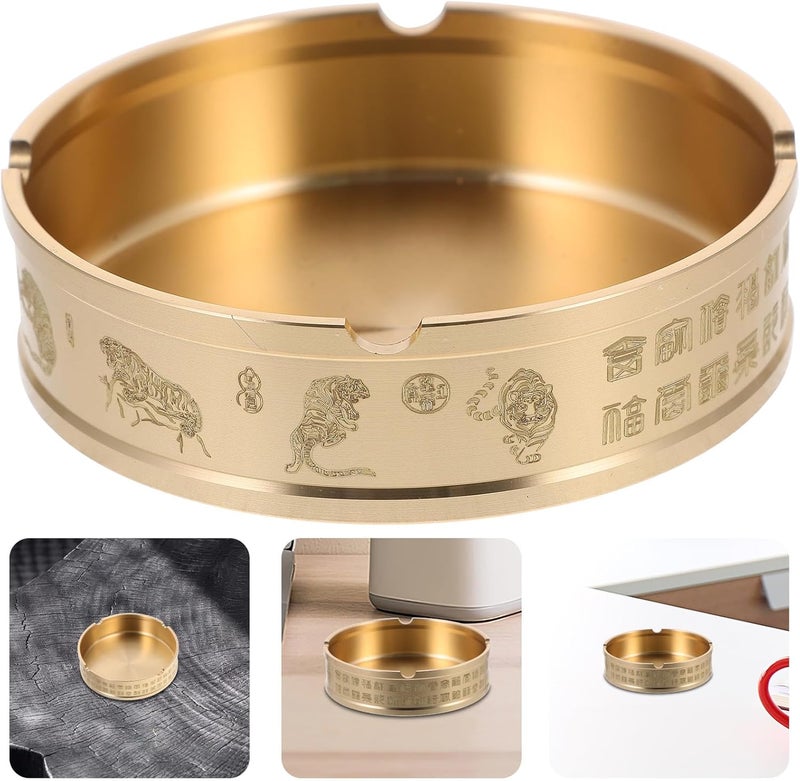Brass Ashtray Metal Ash Holder Round Retro Tabletop Cigarette Ashtray for Home Living Room Office Décor - Image 5