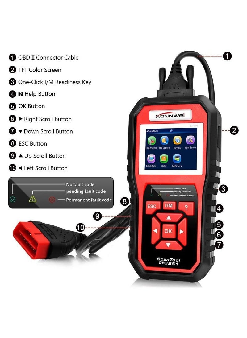 Konnwei - Universal Car Automotive Code Scanner Diagnostic Tool OBD II Auto Diagnostic Code Scanner - Image 1