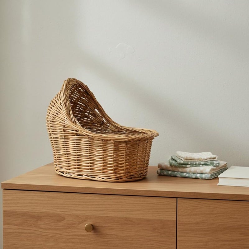Qianly Wicker Woven Pet Bed Handwoven Woven Animal Basket Multi-Functional Infant Basket Photography Prop for Photographers, Home Decor, Nursery, S - Image 2