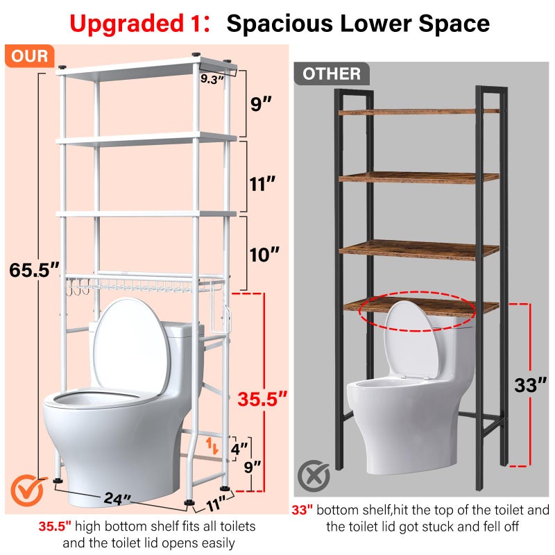 Dataroad Selead Over the Toilet Storage shelf, 4-Tier Bathroom Organizer Rack, Easy To Install with Adjustable Feet Pad and Basket Freestanding Bathroom Shelves Above Toilet, Space Saver Toilet Storage Cabinet(White) - Image 2