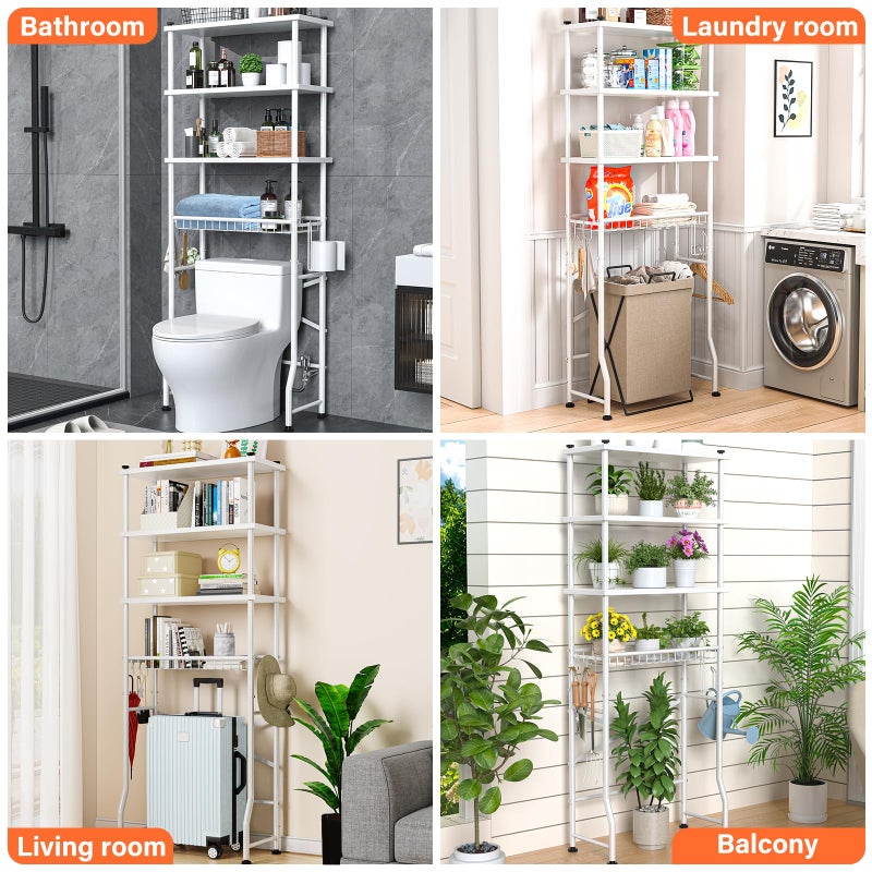 Dataroad Selead Over the Toilet Storage shelf, 4-Tier Bathroom Organizer Rack, Easy To Install with Adjustable Feet Pad and Basket Freestanding Bathroom Shelves Above Toilet, Space Saver Toilet Storage Cabinet(White) - Image 4
