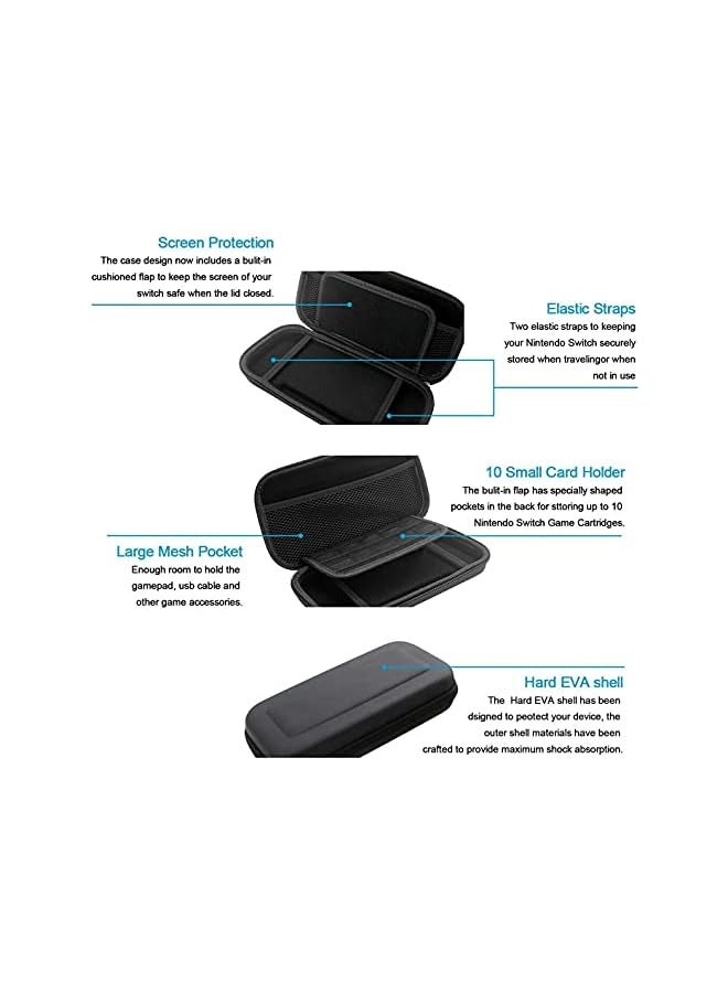 PROMASS Nintendo Switch Carrying Case, Hard Shell Travel Carrying Box Case for Nintendo Switch with 10 Game Cards Holders, Portable Pouch for Nintendo Switch Console & Accessories -Black - Image 3