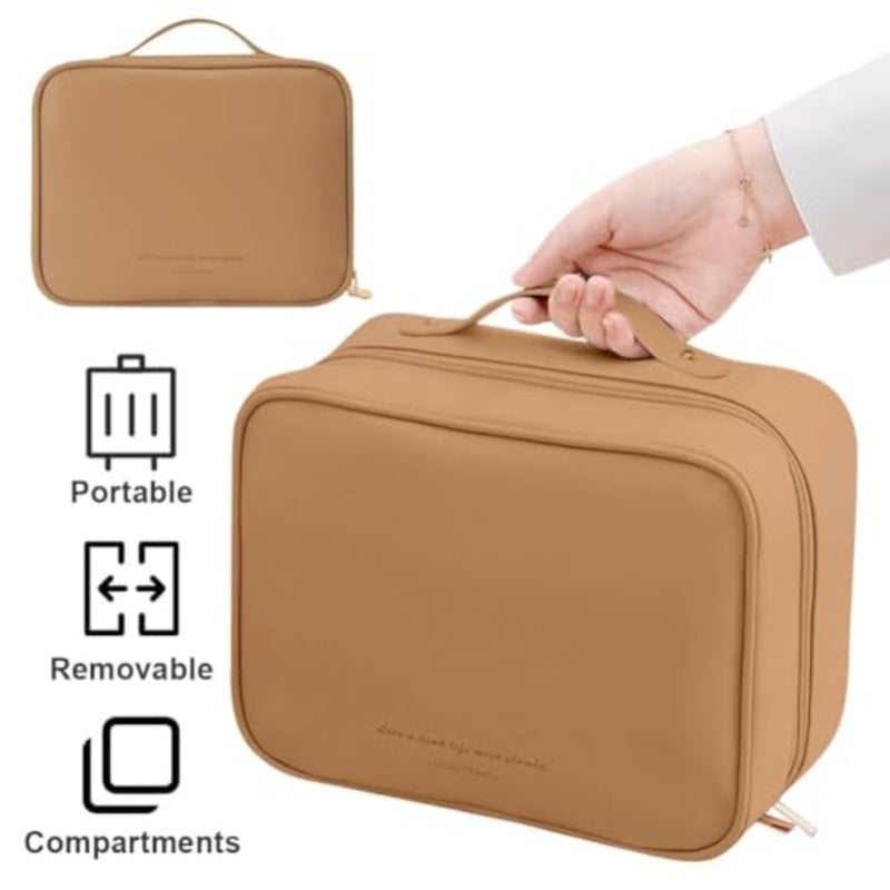 Multi-Compartment Toiletry Cosmetics Bag, Travel Makeup Bag, Toiletry Cosmetics Bag, PU Leather Portable Large Toiletry Bag with Compartments, Portable Cosmetic Travel Bag - Image 5
