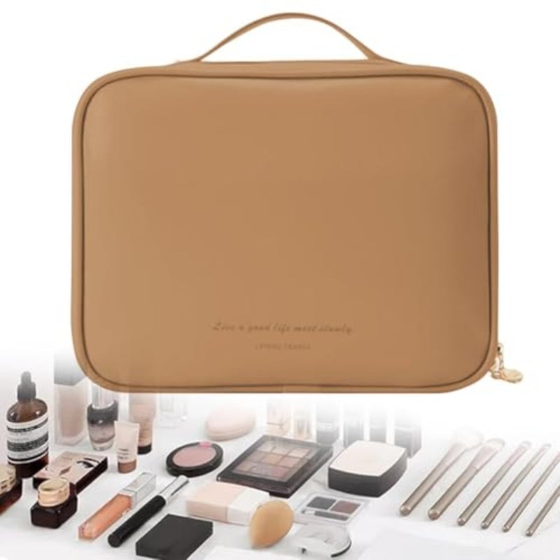 Multi-Compartment Toiletry Cosmetics Bag, Travel Makeup Bag, Toiletry Cosmetics Bag, PU Leather Portable Large Toiletry Bag with Compartments, Portable Cosmetic Travel Bag - Image 4