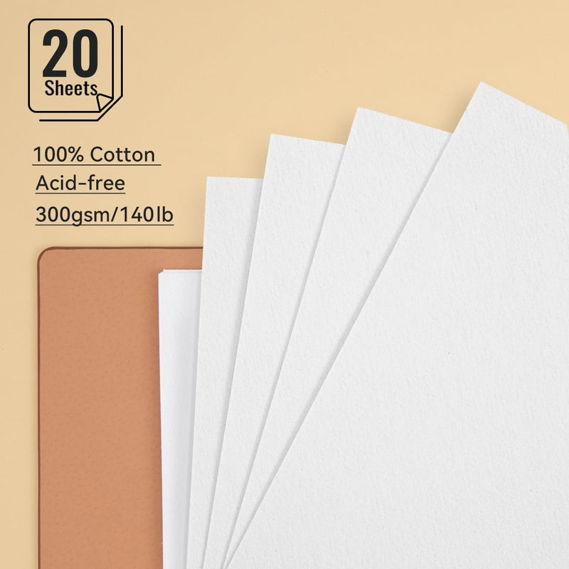 Lightwish Watercolor Sketchbook,100% Cotton Acid Free Watercolor Journal,300gsm/140lb Cold Press Watercolor Paper for Artists,Adults,Students,20 Sheets,9.25 * 6.3 Inches - Image 3
