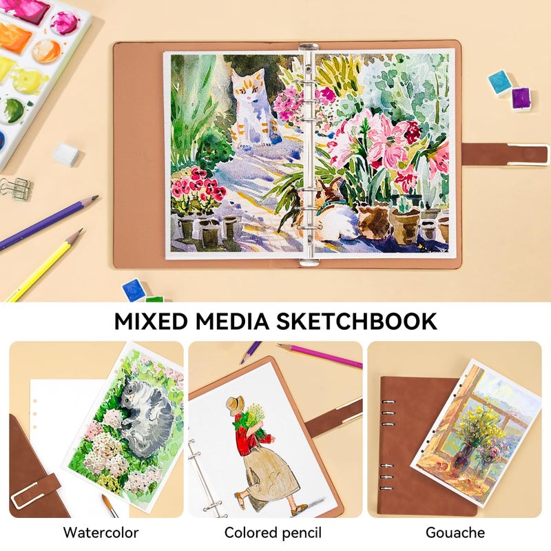 Lightwish Watercolor Sketchbook,100% Cotton Acid Free Watercolor Journal,300gsm/140lb Cold Press Watercolor Paper for Artists,Adults,Students,20 Sheets,9.25 * 6.3 Inches - Image 2