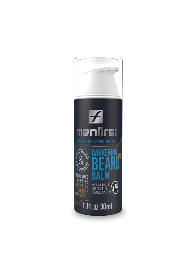 MENFIRST بلسم لحية داكن رمادي - بلسم يترك على الشعر - يعمل على البشرة الحساسة - يقلل تدريجياً من الشعر الأبيض أو الرمادي معزز بالكيراتين والكولاجين وفيتامين E - نتائج طبيعية المظهر - Image 1