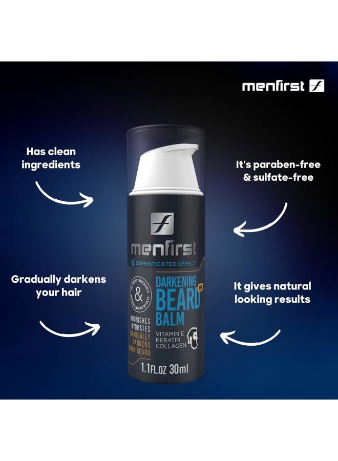 MENFIRST بلسم لحية داكن رمادي - بلسم يترك على الشعر - يعمل على البشرة الحساسة - يقلل تدريجياً من الشعر الأبيض أو الرمادي معزز بالكيراتين والكولاجين وفيتامين E - نتائج طبيعية المظهر - Image 2