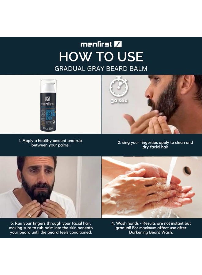 MENFIRST بلسم لحية داكن رمادي - بلسم يترك على الشعر - يعمل على البشرة الحساسة - يقلل تدريجياً من الشعر الأبيض أو الرمادي معزز بالكيراتين والكولاجين وفيتامين E - نتائج طبيعية المظهر - Image 3