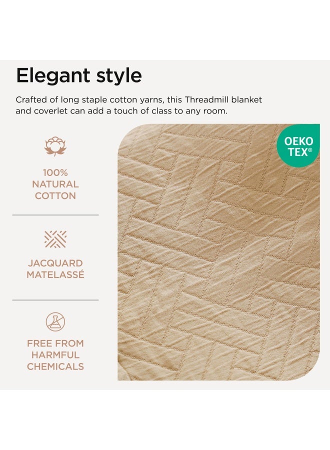 Threadmill 100 Cotton Coverlet Soft Breathable Jacquard Matelass Twin Size Beige - Image 3
