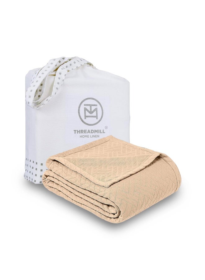 Threadmill 100 Cotton Coverlet Soft Breathable Jacquard Matelass Twin Size Beige - Image 1