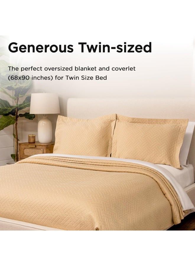 Threadmill 100 Cotton Coverlet Soft Breathable Jacquard Matelass Twin Size Beige - Image 2