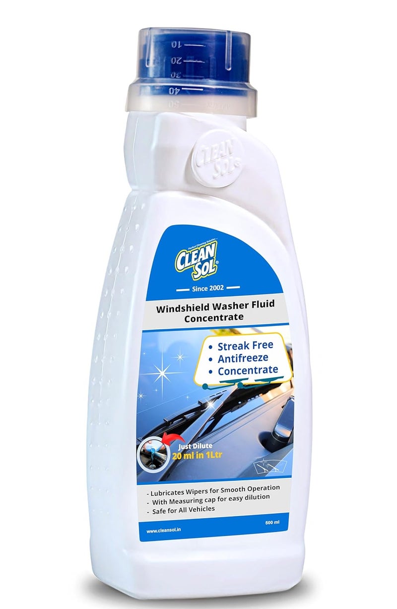 Cleansol سائل تنظيف زجاج السيارة من كلينسول - 500 مل | سائل تنظيف زجاج السيارة - 20 مل يصنع 1 لتر | صيغة مضادة للتجمد | لمعان خالي من الخطوط | يشمل غطاء قياس - Image 2
