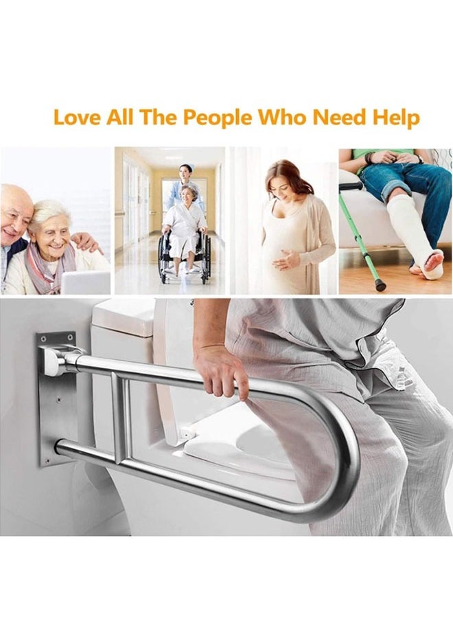 Generic - 23.6 Inch Toilet Grab Bar Flip Up Aluminum Alloy Grab Bar Load Capacity of 100kg/220lbs Handicap Rails Grab Bars Toilet Rail Bathroom U Shaped and Wall Mount Safety for Patients - Image 1