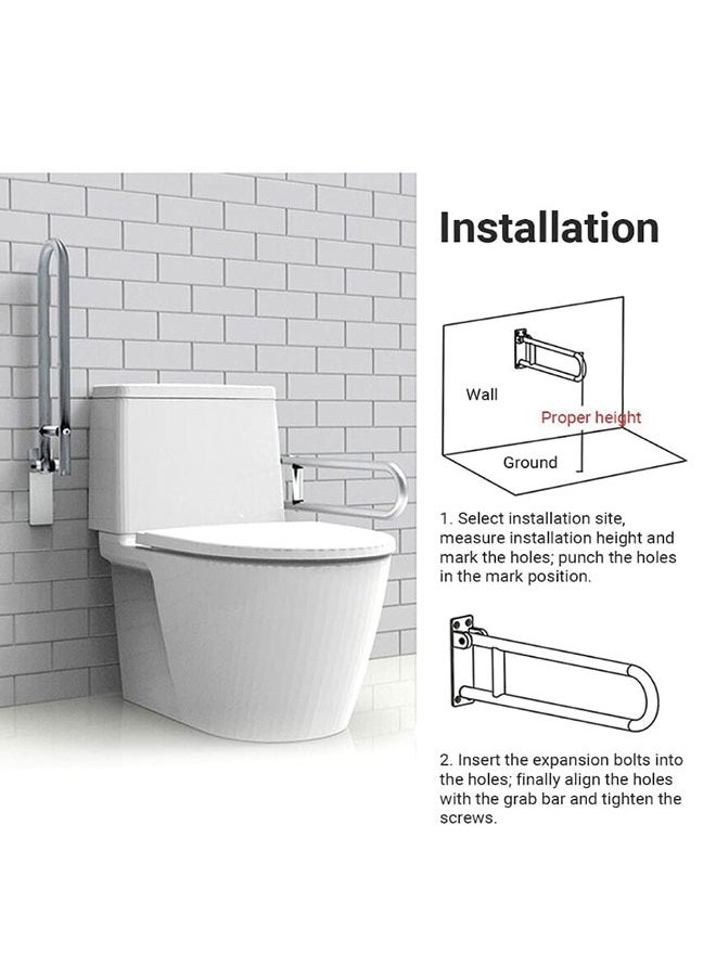 Generic - 23.6 Inch Toilet Grab Bar Flip Up Aluminum Alloy Grab Bar Load Capacity of 100kg/220lbs Handicap Rails Grab Bars Toilet Rail Bathroom U Shaped and Wall Mount Safety for Patients - Image 1