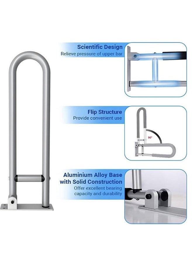 Generic - 23.6 Inch Toilet Grab Bar Flip Up Aluminum Alloy Grab Bar Load Capacity of 100kg/220lbs Handicap Rails Grab Bars Toilet Rail Bathroom U Shaped and Wall Mount Safety for Patients - Image 1