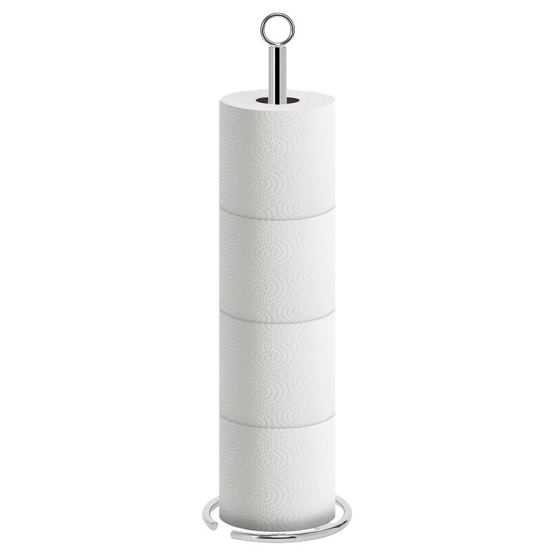 NearMoon NearMoon Bath Toilet Paper Holder Stand Free Standing Tissue Paper Storage with Reserve Space Toilet 4 Rolls Holder for BathroomKitchen CountertopAll Metal 1 Pack Chrome Finish