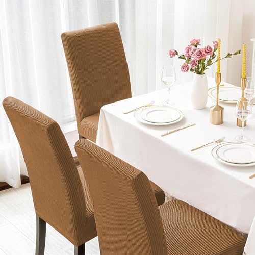 Aertiavty Chair Covers for Dining Room Set of 4 Kitchen Chair Seat Covers, Dining Room Chair Covers Chair Slipcover Parsons Chair Covers, Camel - Image 4
