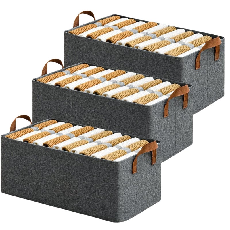 SPECULO Wardrobe Organizer for Clothes with Metal Frame Rectangle Storage Baskets for Clothing Fabric Storage Box with Handles Shelf Basket for Storage Clothes Pants Jeans Sweater Grey Pack Of 3 - Image 1