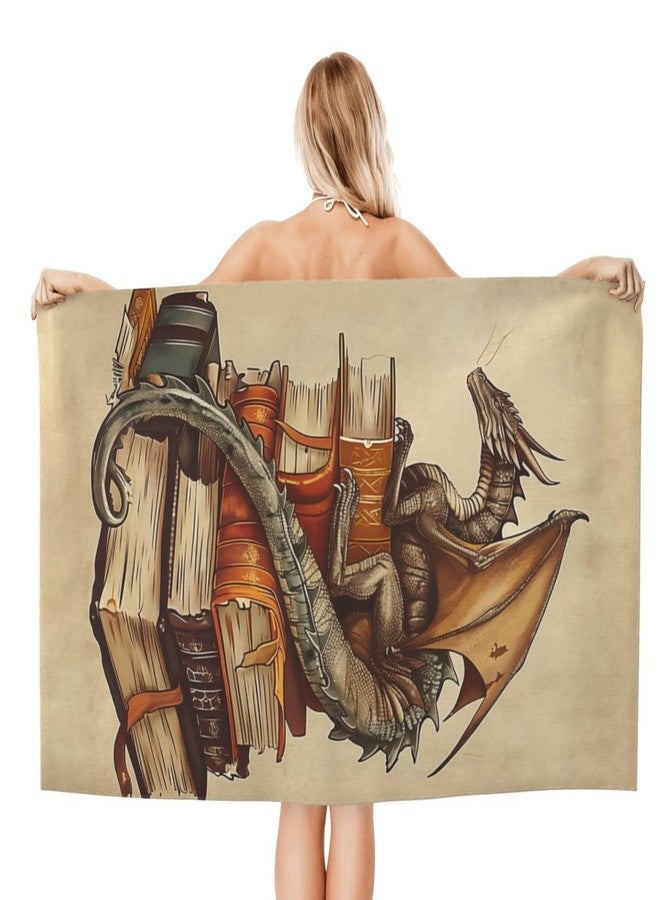 VODRM Dragon and Book Retro Beach Towel,32x52in Microfiber Quick Dry Fantasy Animal Ancient Books Vintage Bath Towels,Soft Lightweight Oversized Sand Free,for Travel Pool Swimming Gym Decor,Gifts - Image 2