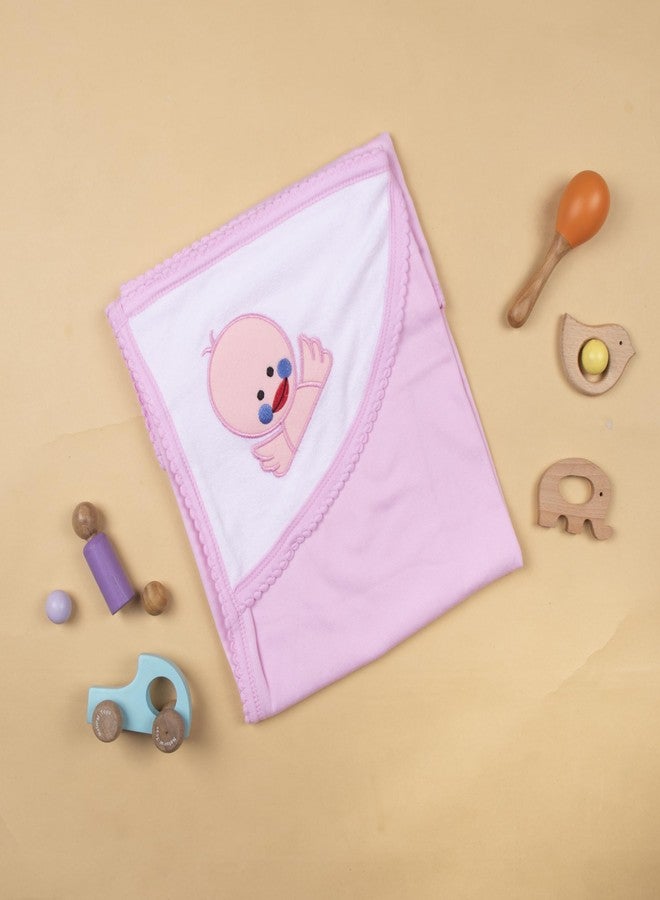 Tinycare Cotton Bath Hooded Towel for New Born, Extra Soft Terry Fabric Printed Towel for Kids/Toddler/Infants 72 x 72cm, Quick Absorbent, Reusable Napkins Bathing Towels (Pink- 1P) 0-12 Months - Image 2