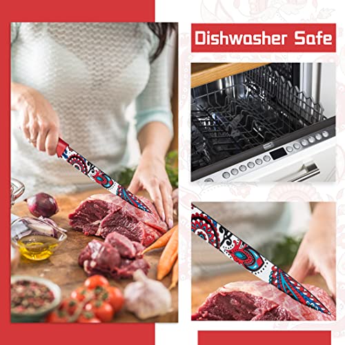 Astercook Paisley Pattern Knife Set with Cover, Dishwasher Safe Colorful Knives with 6 Knife Sheath, German Stainless Steel Rainbow Knife Set - Image 5