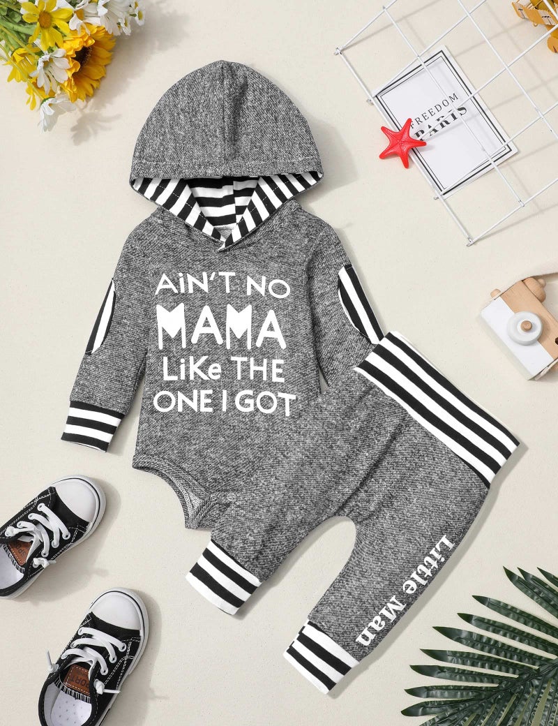 Fommy Baby Boy Clothes 9-12 Months Boy Clothes Letter Print Hoodies+Little Man Stripe Long Pants 2Pcs Boy Outfits Baby Boy Stuff Gifts Clothing Set Fall/Winter Baby Boy Clothes - Image 5