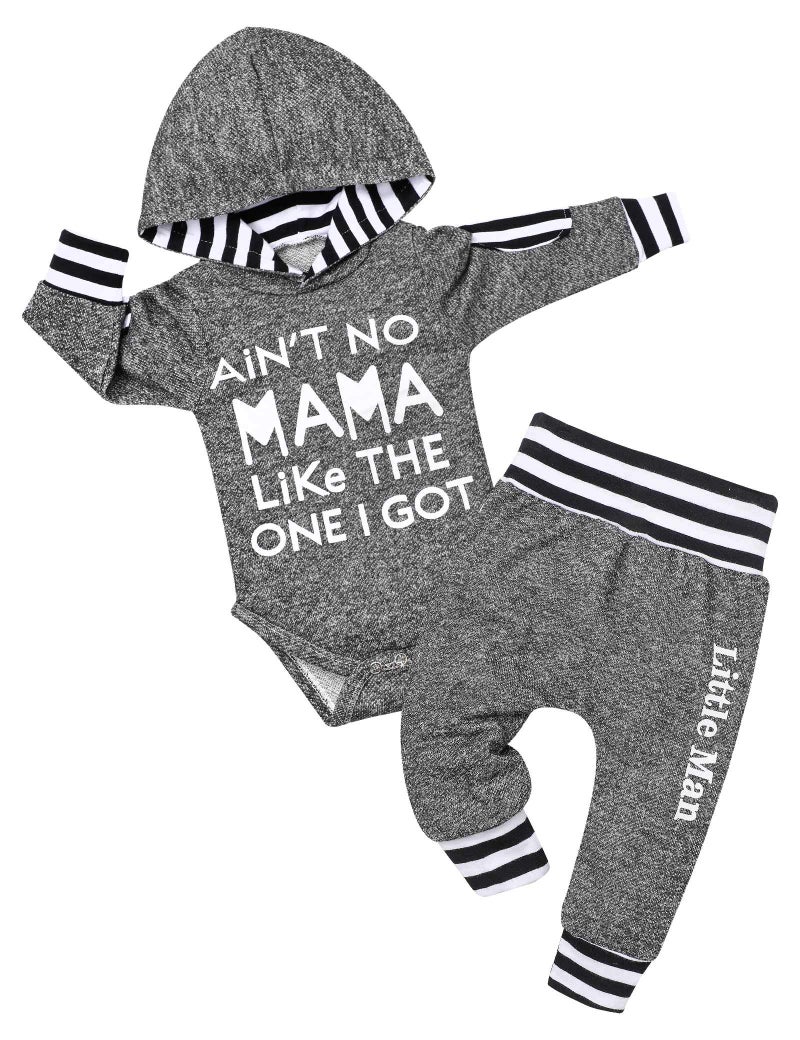 Fommy Baby Boy Clothes 9-12 Months Boy Clothes Letter Print Hoodies+Little Man Stripe Long Pants 2Pcs Boy Outfits Baby Boy Stuff Gifts Clothing Set Fall/Winter Baby Boy Clothes - Image 1