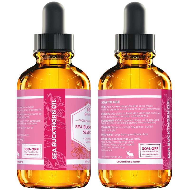 Leven Rose Sea Buckthorn Seed Oil, 100% Pure Unrefined Cold Pressed Anti Aging Acne Treatment for Hair Skin and Nails (1 oz) - Image 5
