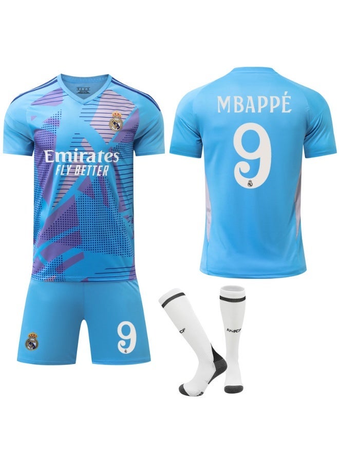ريال مدريد 2024-2025 الموسم #9 مبابي ريال مدريد لكرة القدم جيرسي السراويل الجوارب مجموعة حجم الأطفال وحجم الكبار ، هدية للجماهير والأصدقاء - Image 1