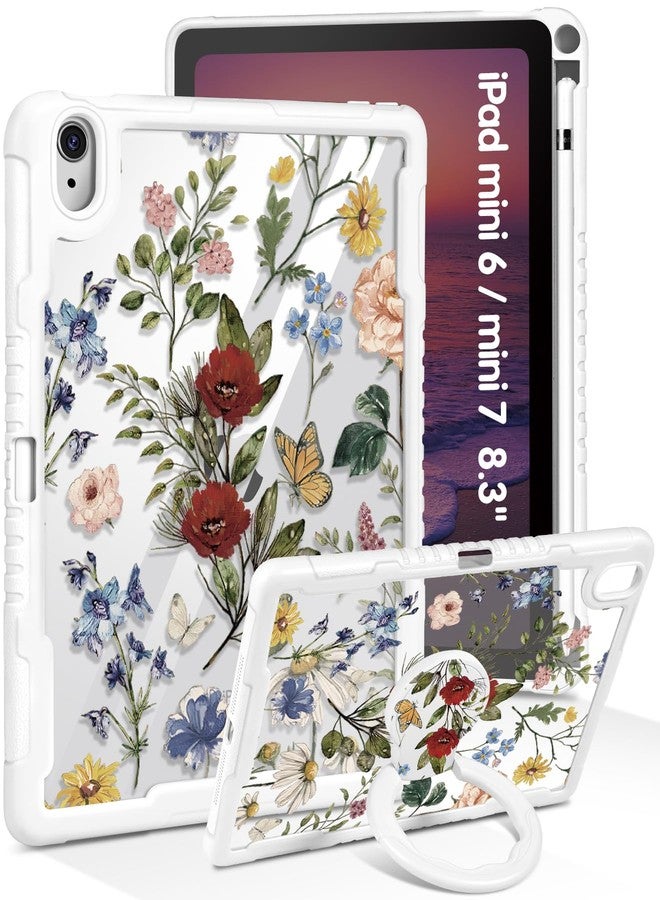 Uppuppy جراب Uppuppy لجهاز iPad Mini 7 A17 Pro 2024/Mini 6 2021 مقاس 8.3 بوصة - غطاء أنيق بتصميم زهور جميل مع حامل وقلم، يوفر حماية فائقة لجهاز iPad Mini من الجيل السابع/السادس. - Image 1