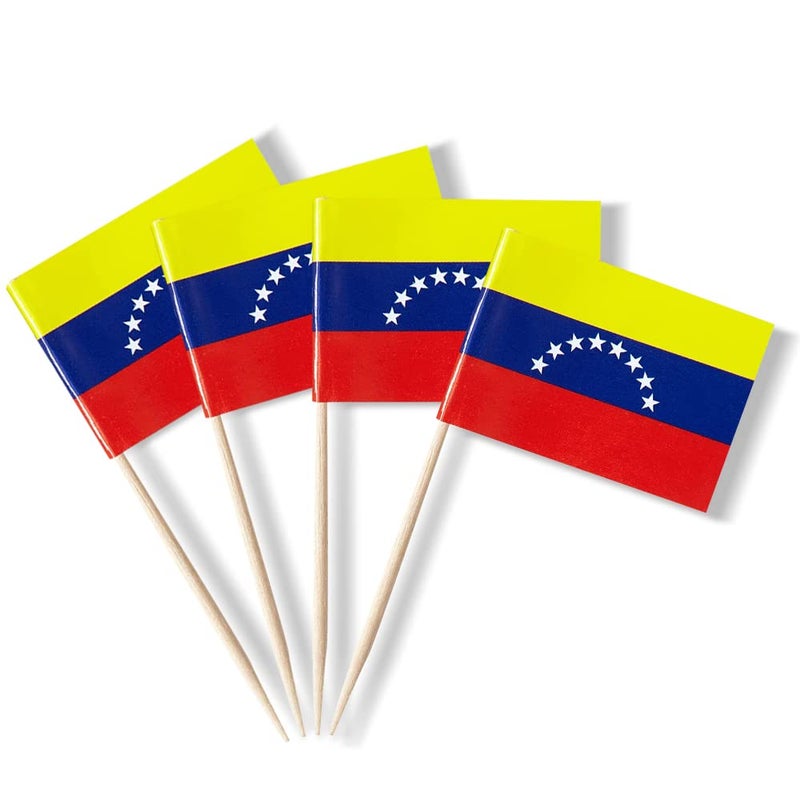 mflagperft Venezuela Flag Venezuelan Small Toothpick Flag Decor Mini Cupcake Toppers Cocktail Food Flags Decorations (100 pcs) - Image 1