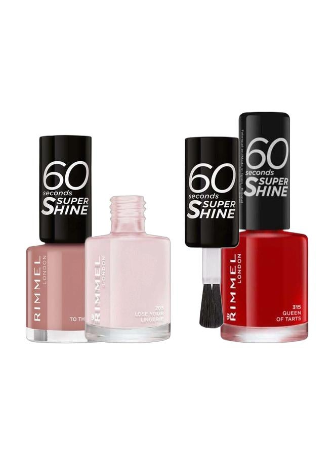 RIMMEL LONDON 60 ثانية لمعان فائق 203 تخلصي من ملابسك الداخلية & 60 ثانية لمعان فائق 315 ملكة التارتس & 60 ثانية لمعان فائق طلاء أظافر 230 موف إلى الموسيقى حزمة - Image 1