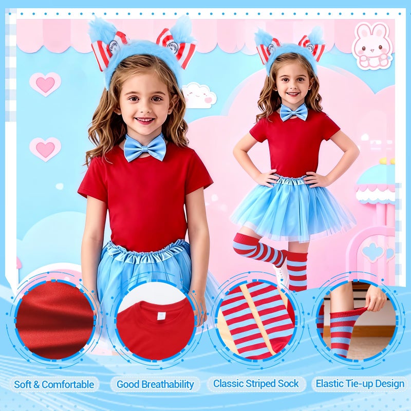 Kitimi Tulle Tutu Skirt with T-Shirt Set, Carnival Cosplay Costume for Girls, Tulle Dress, Headband, Bow Tie and Socks Blue - Image 4
