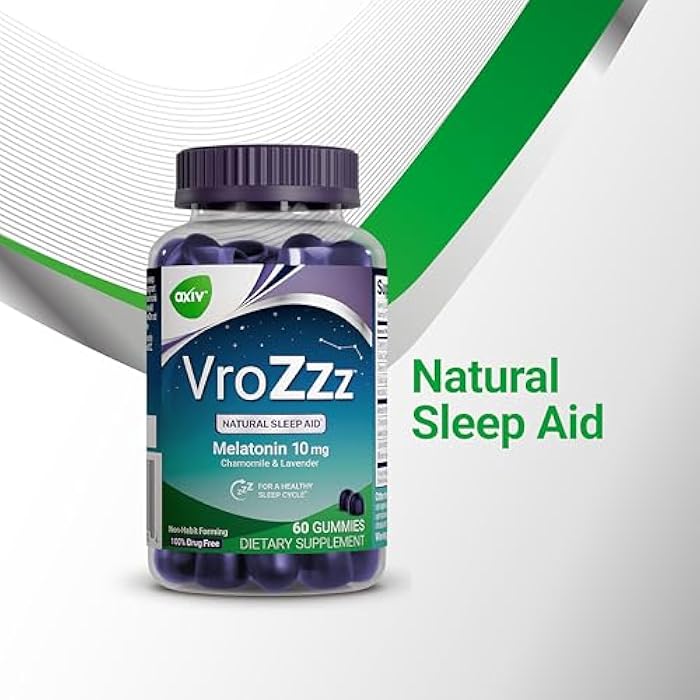 AXIV VroZzz Melatonin Sleep Aid Gummies, 10 mg Melatonin, with Chamomile, Lavender & Valerian Root, Supports Occasional Sleep, Wildberry Vanilla Flavor, 60 Gummies - Image 5