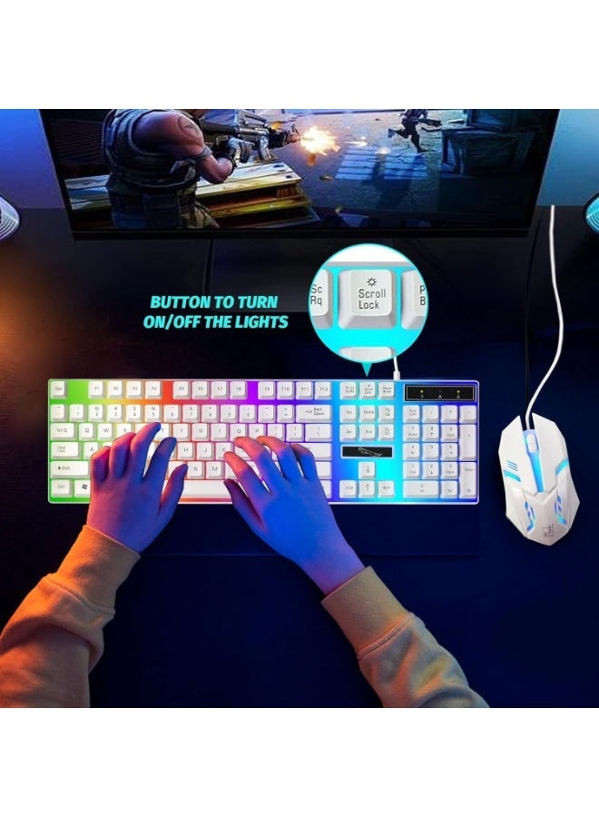 SKY-TOUCH G21 Computer Gaming Keyboard and Mouse Combo :Keyboard with Flexible Polychromatic LED Lights Mechanical Feel Wired USB Working Keyboard Mouse Set for Windows Computer(White) - Image 3