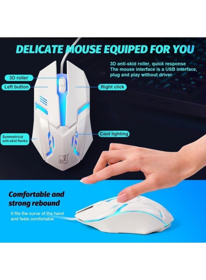 SKY-TOUCH G21 Computer Gaming Keyboard and Mouse Combo :Keyboard with Flexible Polychromatic LED Lights Mechanical Feel Wired USB Working Keyboard Mouse Set for Windows Computer(White) - Image 2