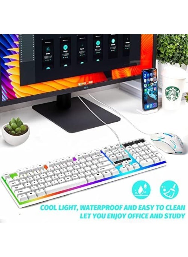 SKY-TOUCH G21 Computer Gaming Keyboard and Mouse Combo :Keyboard with Flexible Polychromatic LED Lights Mechanical Feel Wired USB Working Keyboard Mouse Set for Windows Computer(White) - Image 5