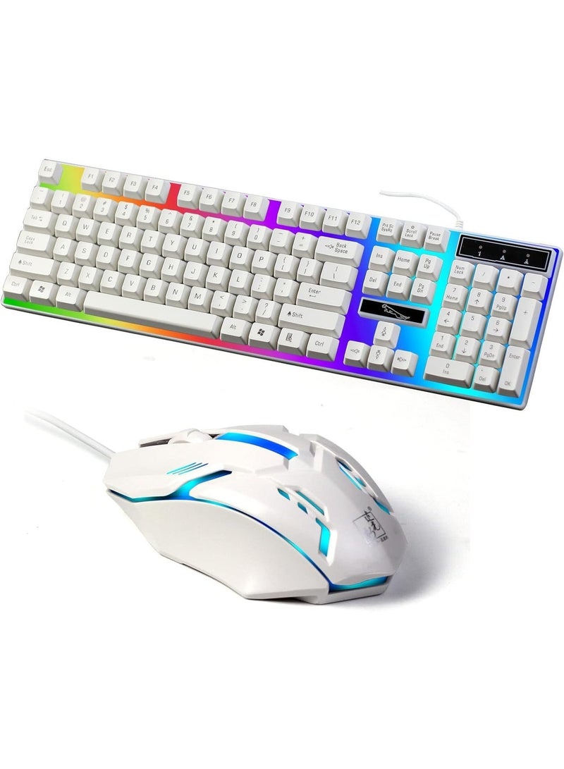SKY-TOUCH G21 Computer Gaming Keyboard and Mouse Combo :Keyboard with Flexible Polychromatic LED Lights Mechanical Feel Wired USB Working Keyboard Mouse Set for Windows Computer(White) - Image 1