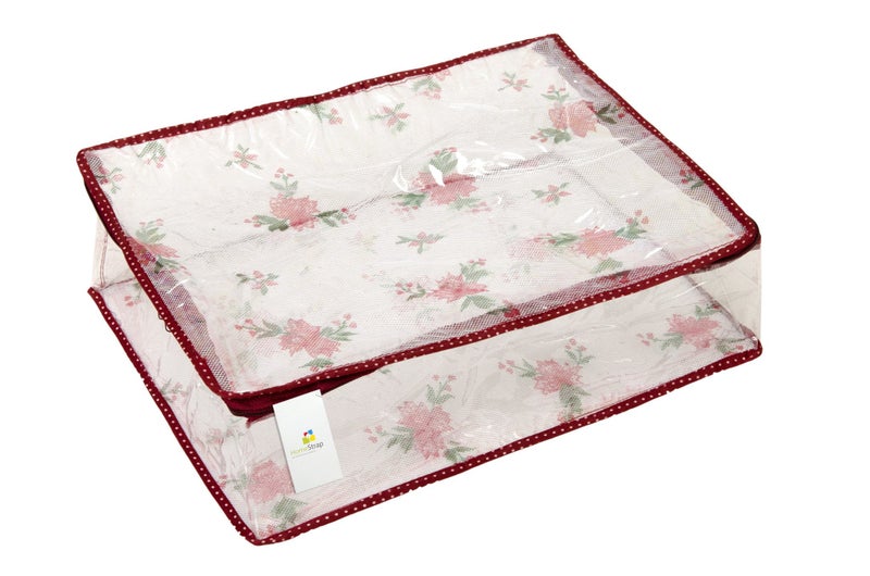 Homestrap Vinyl Transparent Floral Net/Wardrobe Clothes Petticoat Cover Organizer (White, Maroon) - Pack of 4 - Image 2
