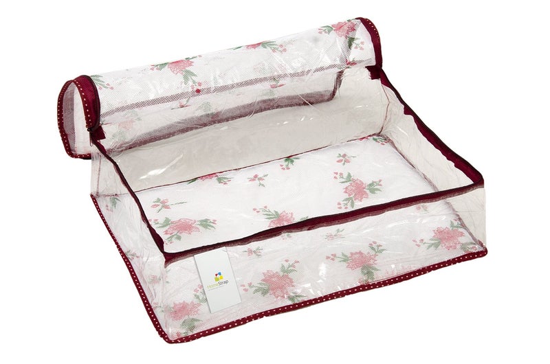 Homestrap Vinyl Transparent Floral Net/Wardrobe Clothes Petticoat Cover Organizer (White, Maroon) - Pack of 4 - Image 3