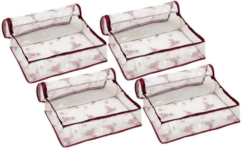 Homestrap Vinyl Transparent Floral Net/Wardrobe Clothes Petticoat Cover Organizer (White, Maroon) - Pack of 4 - Image 1