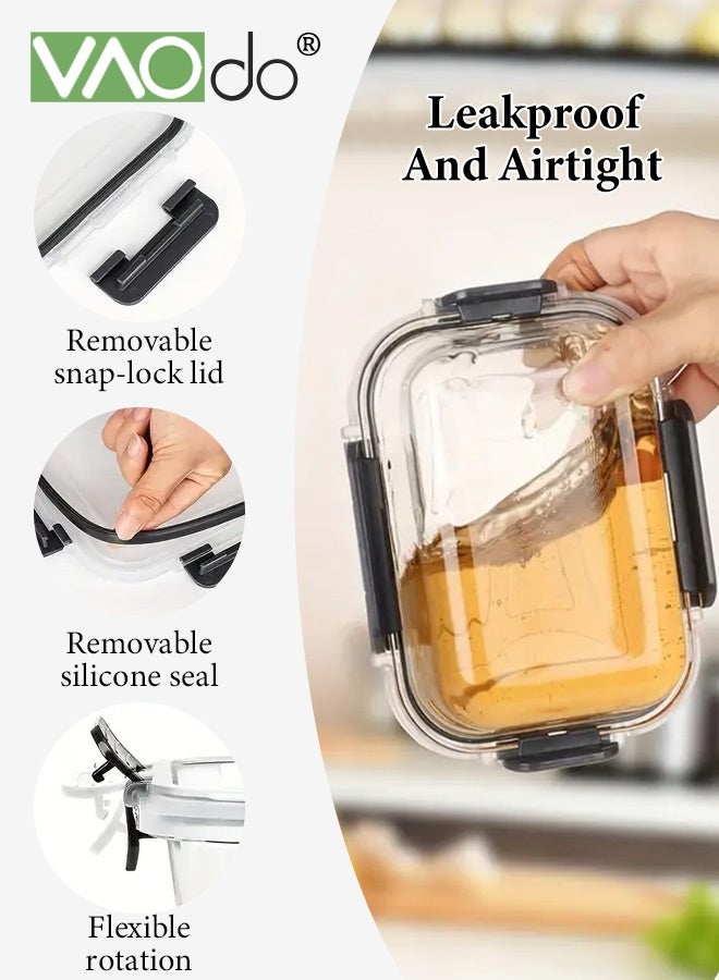 فاو دو 20 قطعة حاوية زجاجية لتخزين الطعام مع أغطية، عبوات زجاجية لتخزين الطعام مع أغطية، عبوات زجاجية لتحضير الوجبات، صناديق زجاجية محكمة الإغلاق لتناول الغداء في الميكروويف وآمنة في غسالة الأطباق والفرن، مقاومة للتسرب، خالية من مادة BPA، أسود 1040 مللي و370 مللي - Image 3