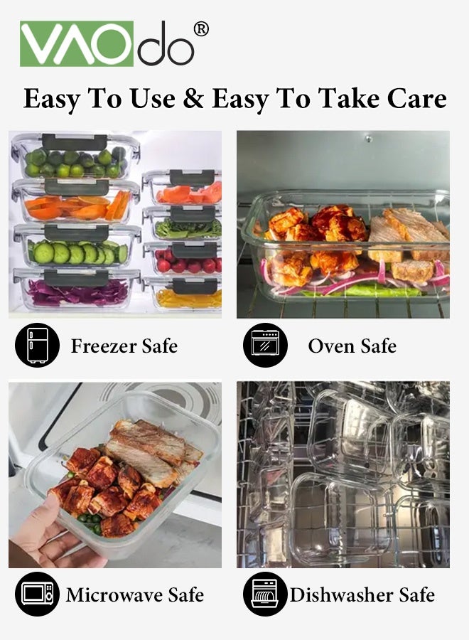 فاو دو 20 قطعة حاوية زجاجية لتخزين الطعام مع أغطية، عبوات زجاجية لتخزين الطعام مع أغطية، عبوات زجاجية لتحضير الوجبات، صناديق زجاجية محكمة الإغلاق لتناول الغداء في الميكروويف وآمنة في غسالة الأطباق والفرن، مقاومة للتسرب، خالية من مادة BPA، أسود 1040 مللي و370 مللي - Image 5