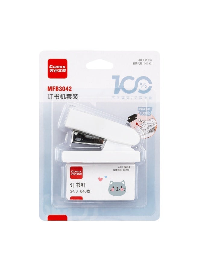 كوميكس طقم دباسة كومكس المكتبية الصغيرة باللون الابيض مع عبوة دبابيس 24/6 - تصميم عصري وانيق - موديل MFB3042 - Image 1