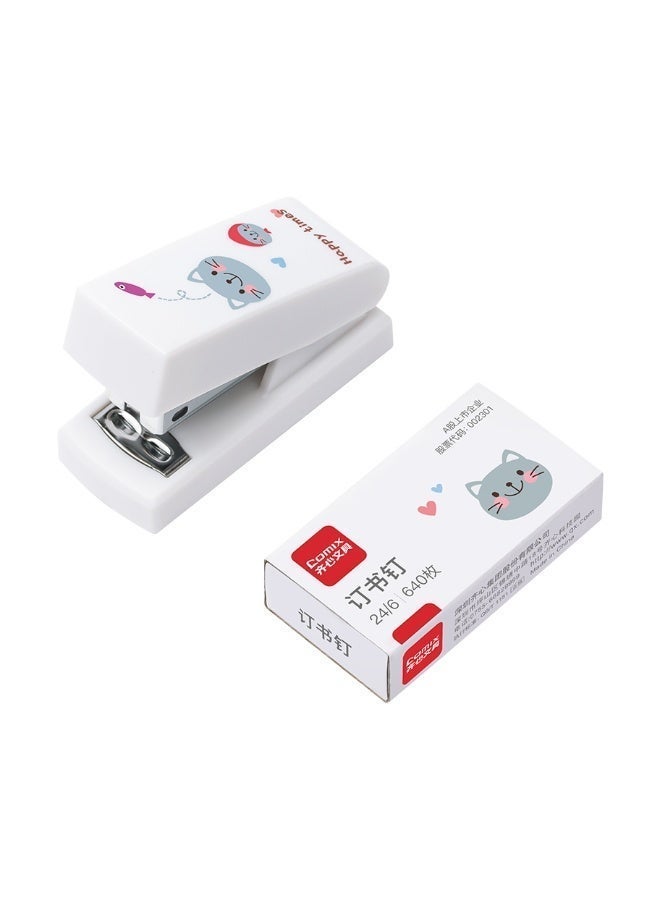 كوميكس طقم دباسة كومكس المكتبية الصغيرة باللون الابيض مع عبوة دبابيس 24/6 - تصميم عصري وانيق - موديل MFB3042 - Image 2