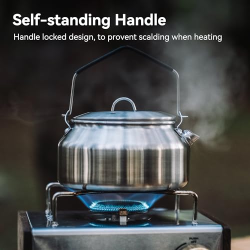 Thous Winds 1L Camping Kettle, Portable Camp Tea Coffee Pot, Lightweight Stainless Steel Teapot, Fast Heating Boiling Water, for Outdoor Campfire Hiking Camping Picnic - Image 3