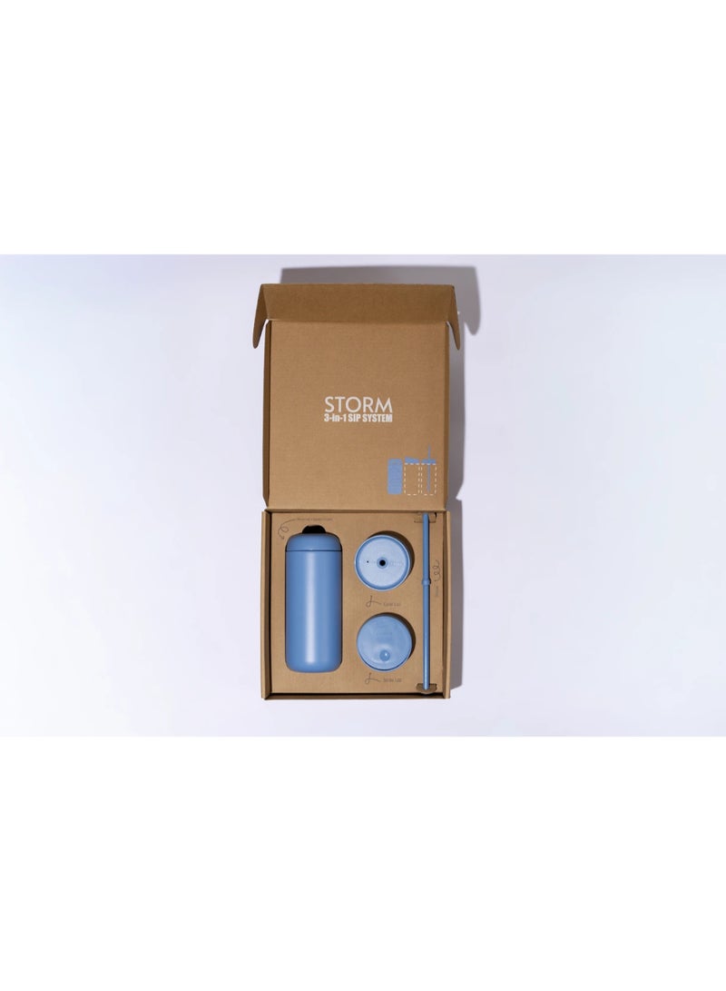 Storm 16 oz Insulated Stainless Steel Inner Ceramic Thermal Mug, Keep Hot and Cold with 3 Lids and Reusable Straw, Haze Blue - Image 1