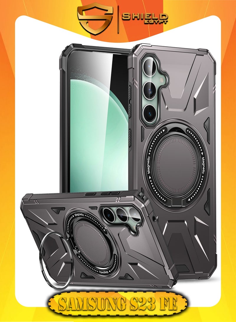 SHIELD EGYPT SHIELD EGYPT For Samsung Galaxy S23 FE Case Mag-Safe Magnetic Shockproof Phone Case with Ring Holder (Dark Grey)