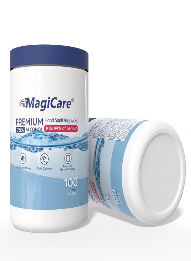MAGICARE مناديل كحولية كبيرة 75% من ماجي كير (2 علبة) - مناديل تعقيم اليدين - مناديل مطهرة لليدين، بدون رائحة، متميزة - للمنزل، الفصل الدراسي، التخييم - 2، 100 قطعة في العلبة (200 قطعة) - Image 1